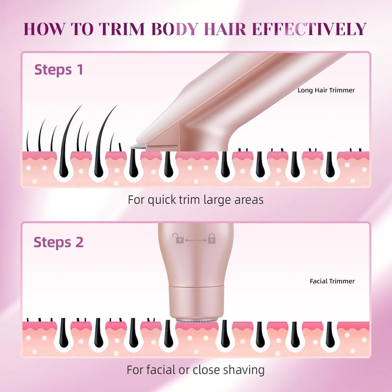 IHOWIN Bikini Trimmer for Women，3 in 1 Electric Razor with Ceramic Blades, IPX7 Waterproof, USB Rechargeable, Painless Hair Removal for Face，Body，Bikini Area, Travel Grooming Kit (Rose Gold) - Image 5